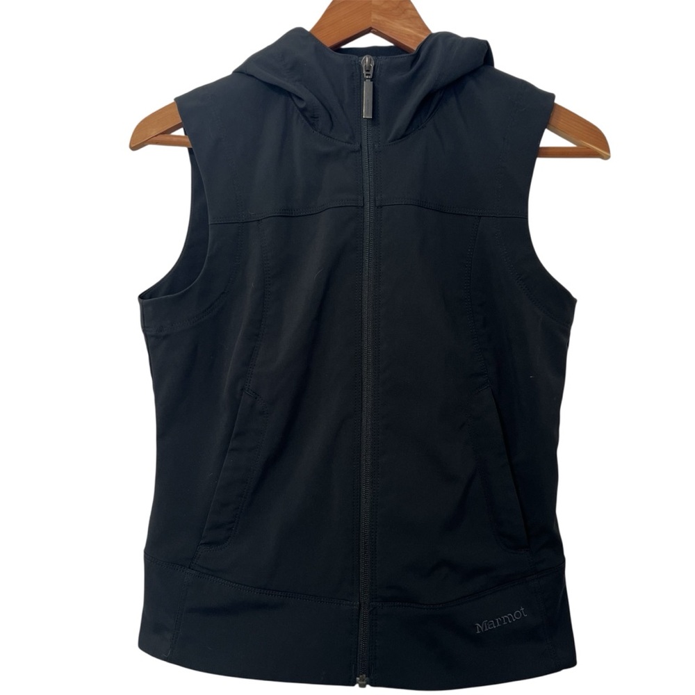 Marmot Black Zip Up Hooded Hiking Outerwear Gorpcore Granola Girl Vest Size XS